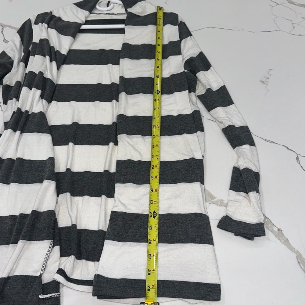 Honey Punch Striped Open Front Cardigan Elbow Patch Large - Picture 6 of 7